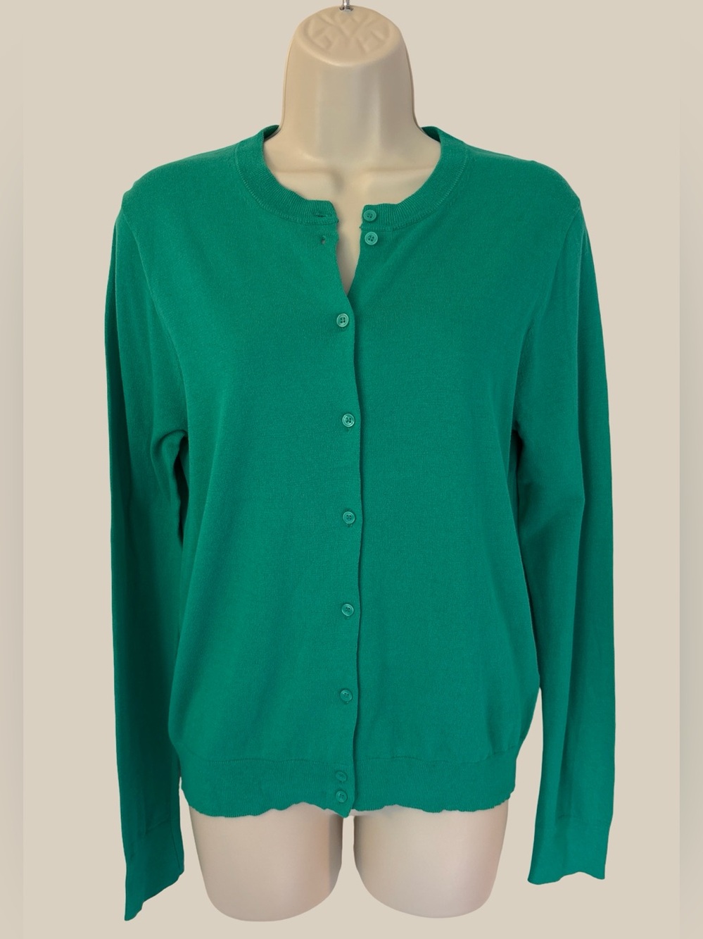 J. Crew Factory Classic Green Button Front Crewneck Knit Cardigan Sweater NWT M